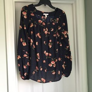 Floral Polka Dot Navy Blouse